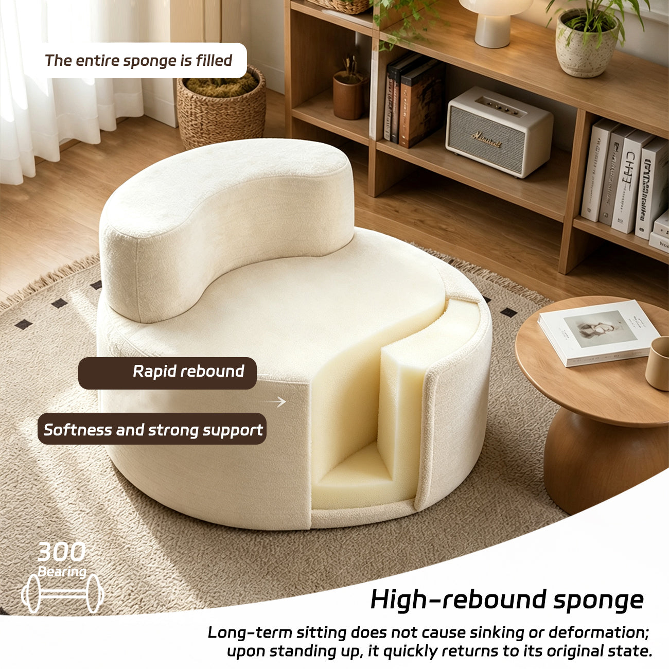 Canapé de détente pliable, sans assemblage, ultra doux, en mousse haute densité, pour salon – canapé sans structure, blanc