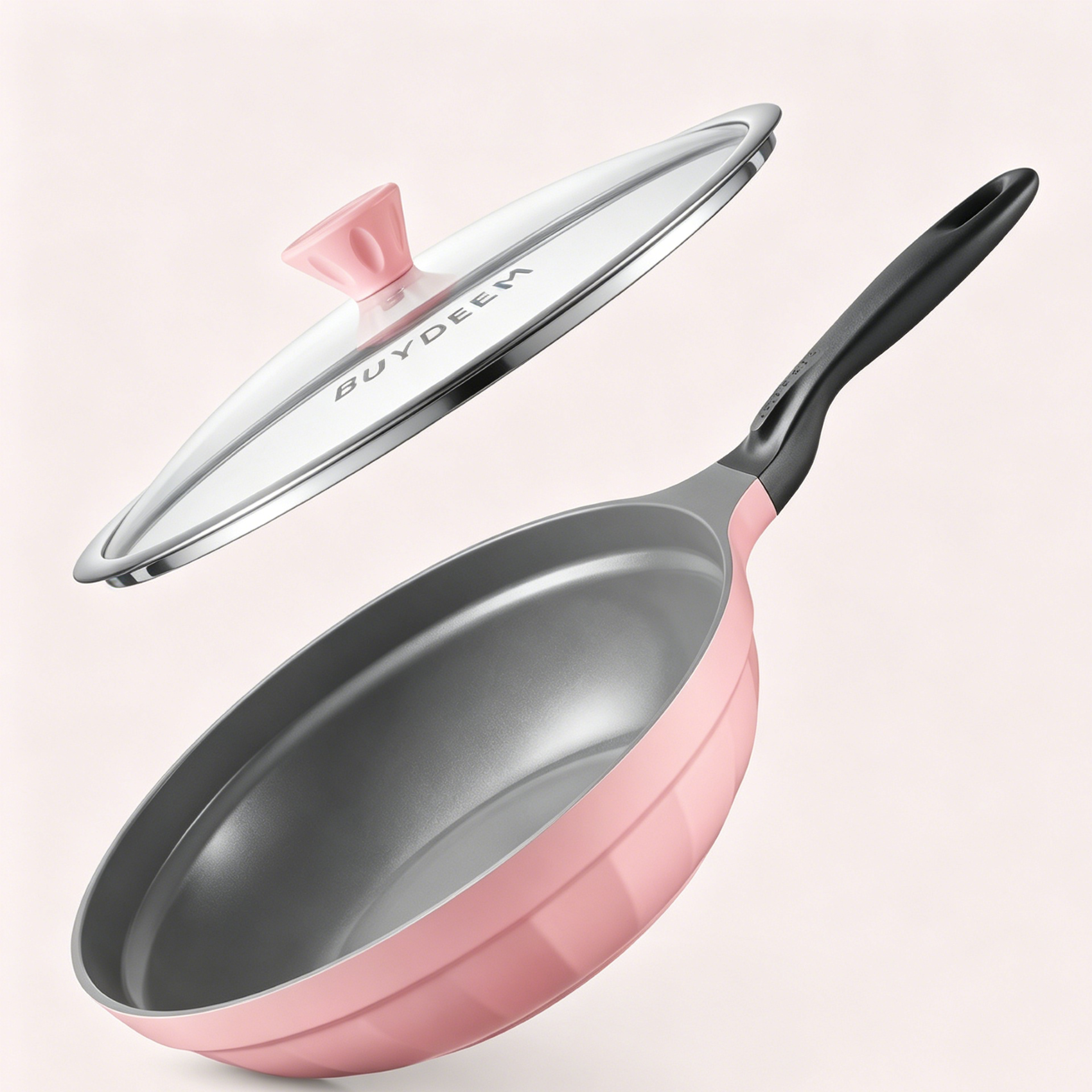 BUYDEEM Poêle en fonte d’aluminium antiadhésive, poêle à lait avec couvercle en verre, chauffe rapide et uniforme, compatible tous feux, sans PFOA/PFAS, manche froid, série Cheflite