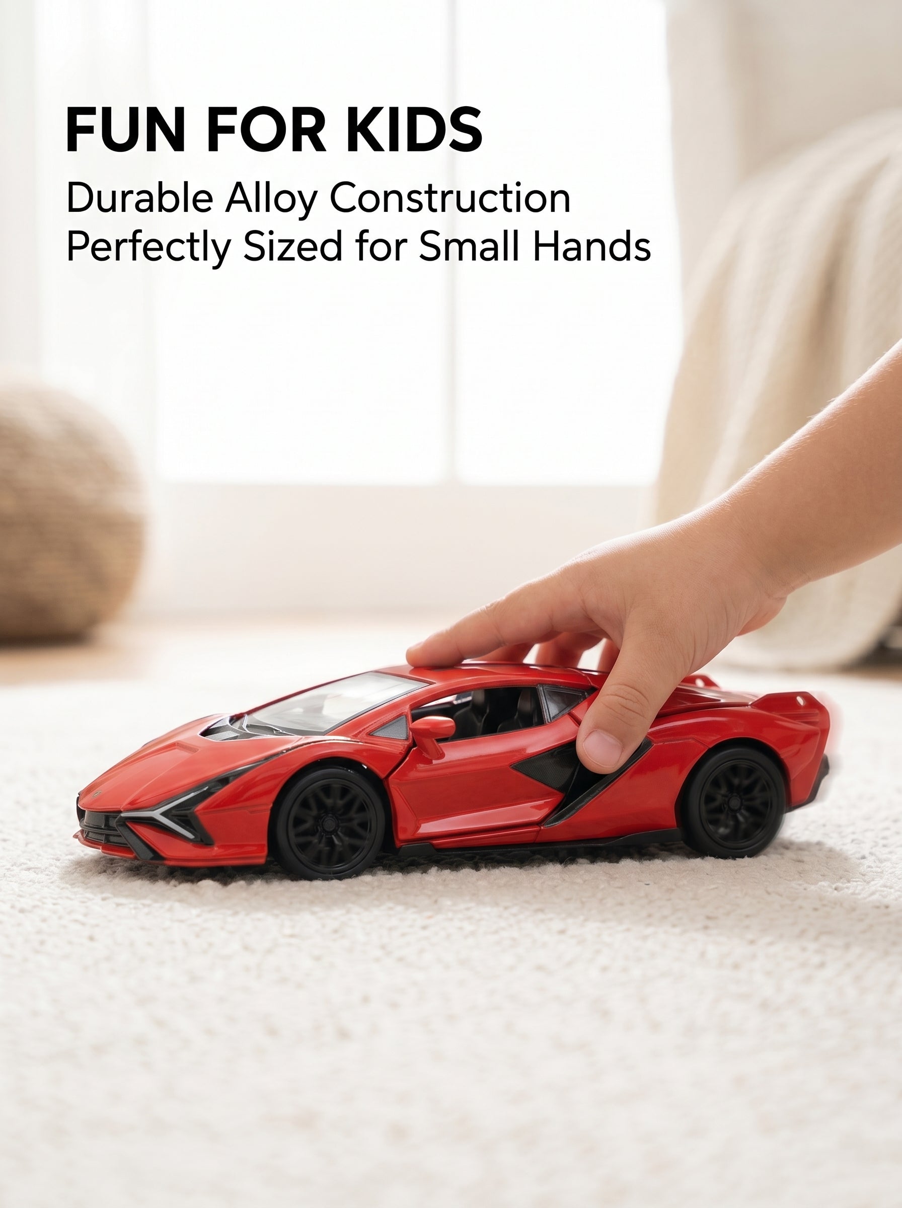 Voiture miniature Lamborghini Lightning Red 1:36, Portes ouvrantes, Action à recul, Jouet en fonte d'alliage métallique durable pour adolescents et adultes