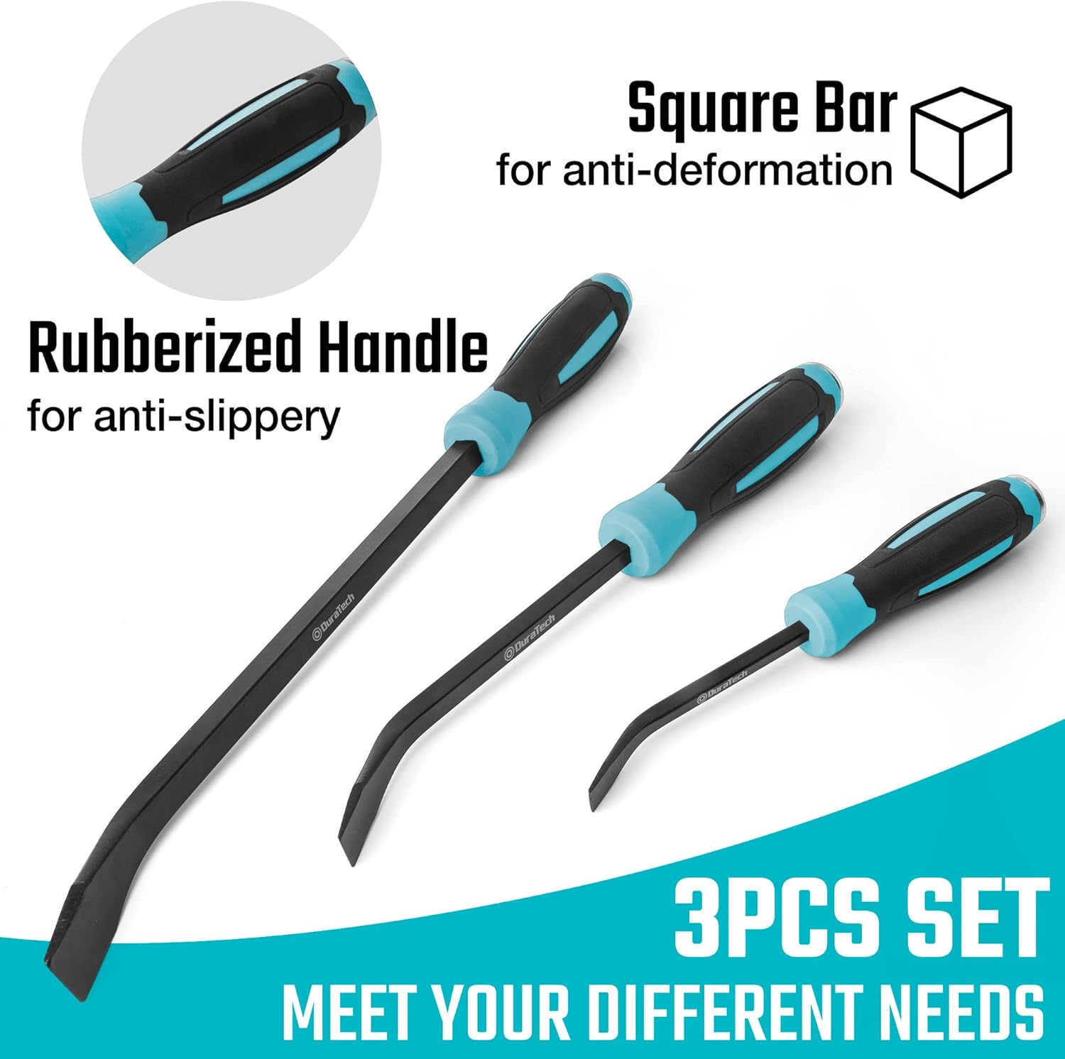 DURATECH Set de 3 barres de levage, 8", 12" et 18", Embout frappable | Finition oxyde noir, Résistance à la corrosion, Levage supplémentaire, Pour espaces étroits