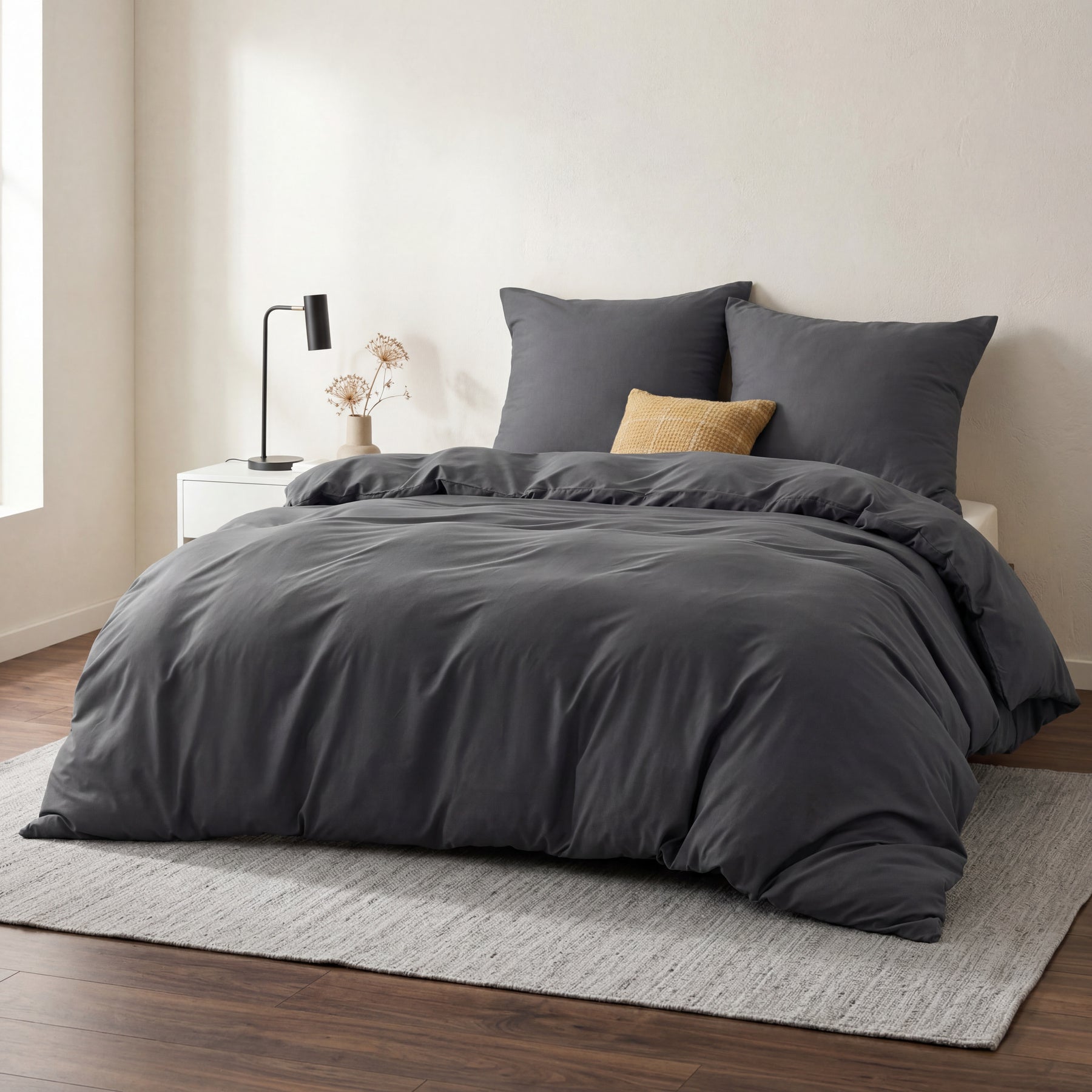 Parure de lit en microfibre avec housse de couette 80 x 80 cm et taie d'oreiller 155 x 220 cm, 90 % polyester, anthracite