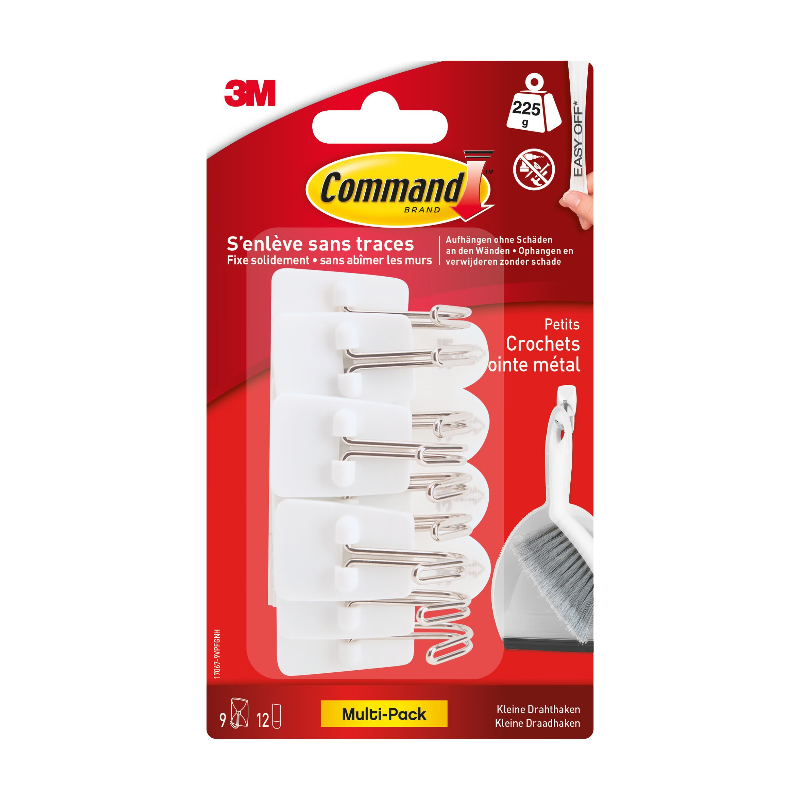 Command Crochet en plastique avec pointe en métal - Lot de 9, blanc, modèle petit