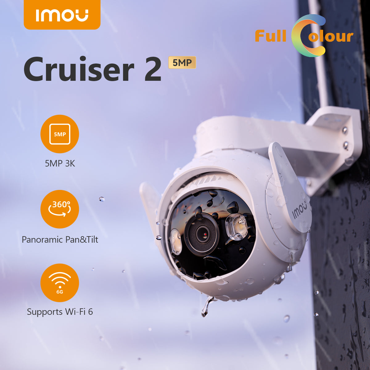 IMOU Cruiser 2 caméra intelligente 5 mégapixels vision nocturne tout en couleur Wi-Fi extérieur communication bidirectionnelle détection par IA des silhouettes humaines et des véhicules IP66