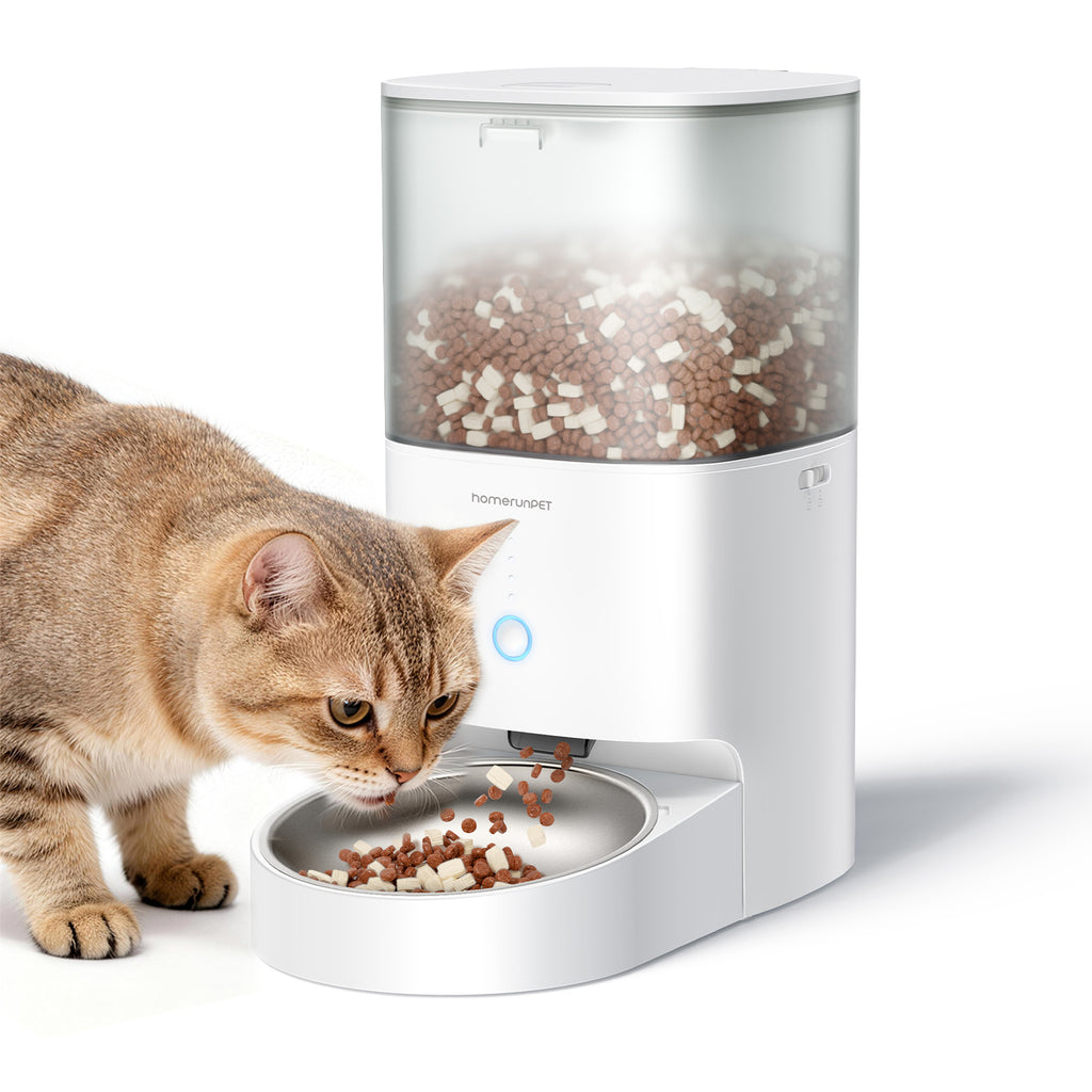 Homerunpet Distributeur automatique de nourriture pour animaux - Bol en acier inoxydable 304 - Contrôlé par application - Autonomie de batterie 6 mois - Triple verrouillage fraîcheur - Capacité 4 L