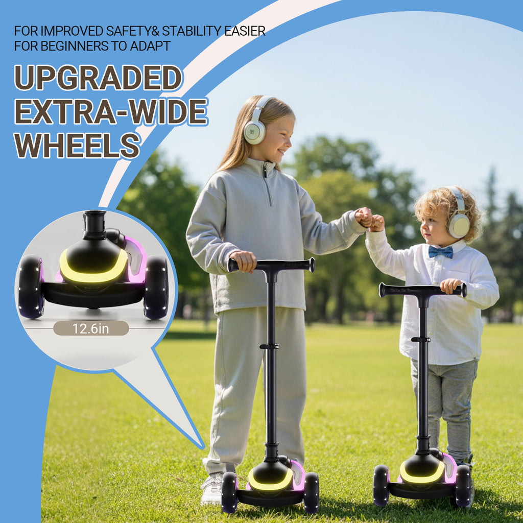 Neuleb YFQ Trottinette enfant pour garçons et filles 3-10 ans, trottinette à 3 roues lumineuse pour tout-petits avec modes LED dynamiques, pliable, hauteur réglable