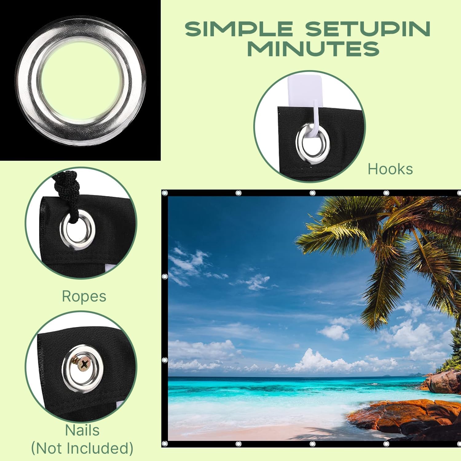 XBJ Écran de projection 100 pouces 16:9 | Écran de projection double face pliable anti-froissage HD 4K, Angle de vision large de 160°