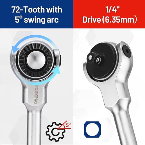 WORKPRO Bit à ratchet 1/4" (6,35 mm) pour perceuse, 72 dents, finition mate, poignée tricolore
