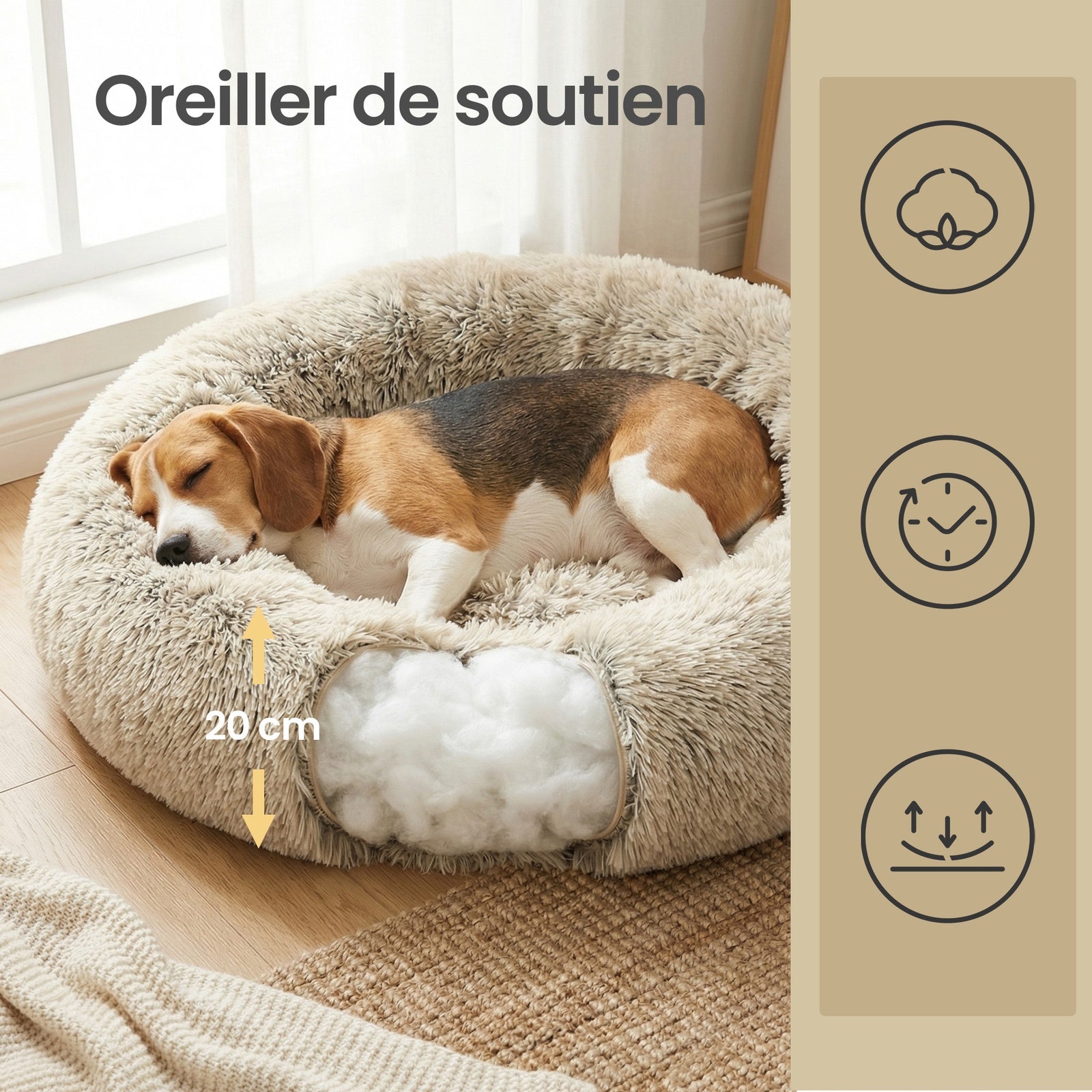 Ochama Lit pour chien en forme de beignet, Housse amovible et lavable, Kaki