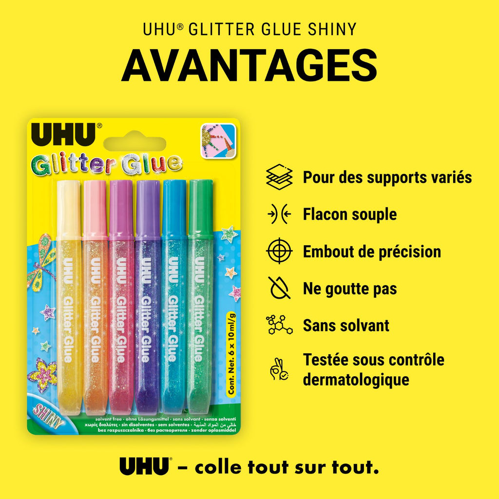 UHU GLITTER GLUE SHINY 6x10 ml