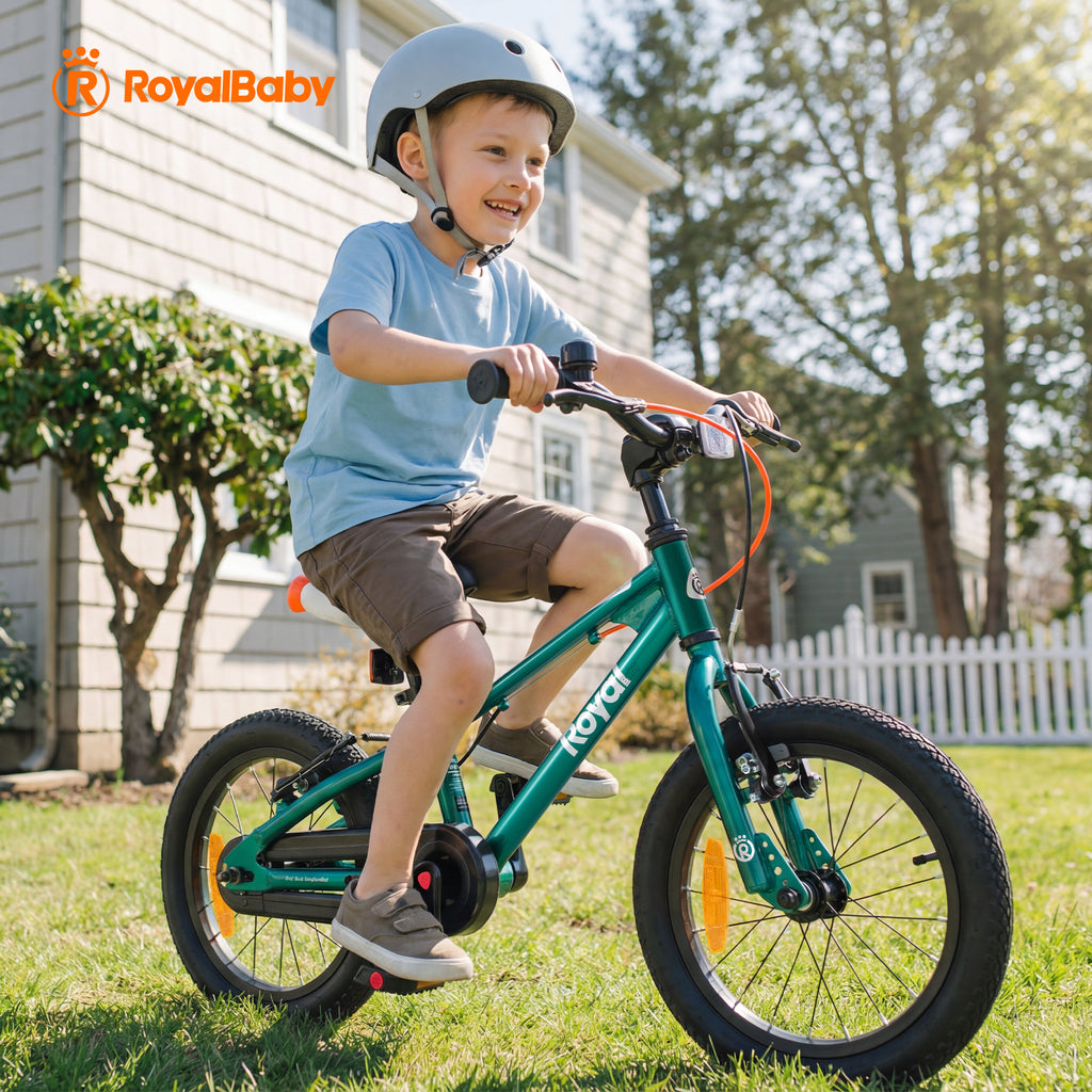 RoyalBaby Vélo pour enfants + Aluminium EZ Freestyle + 14 pouces Vert, Poids net 7.4 kg