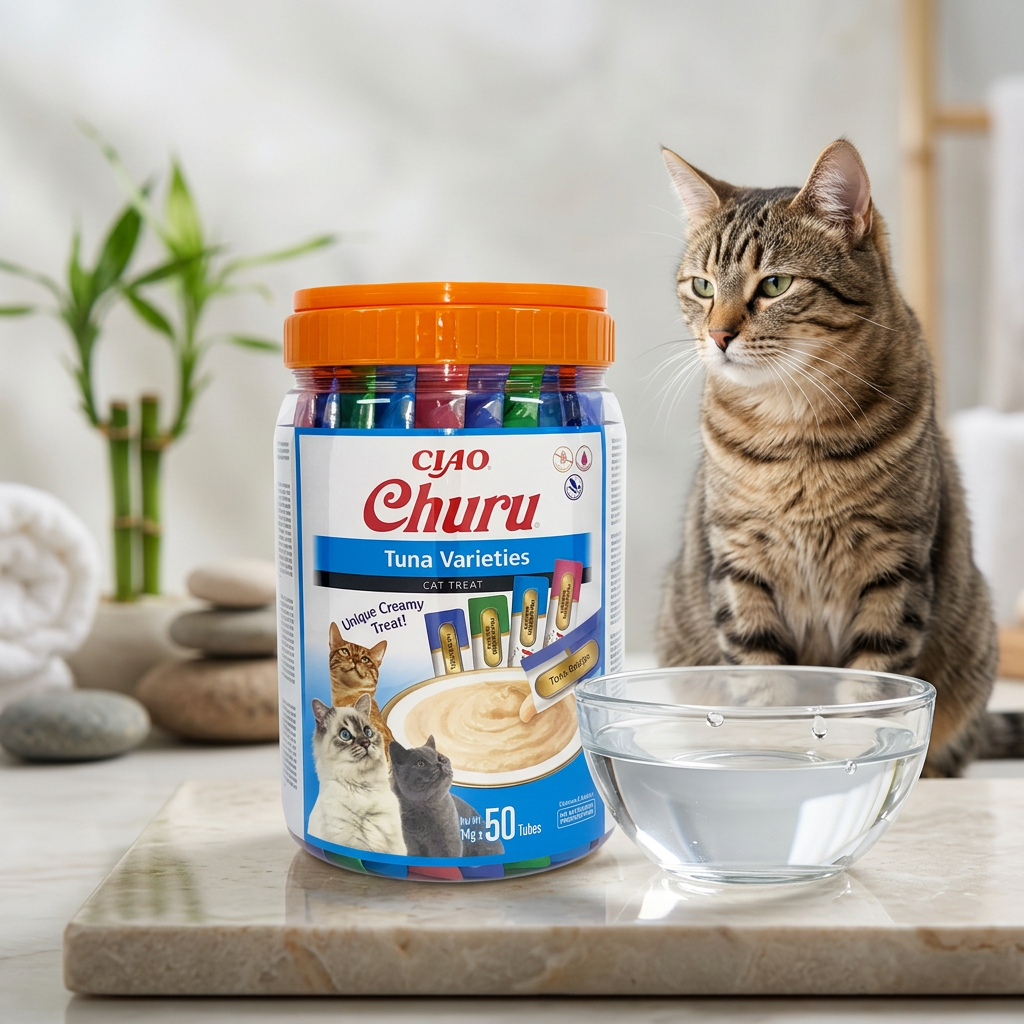INABA Churu Friandises et nourriture pour chat, Saveur thon, Lot multiple de 50, Protéines de thon haut de gamme