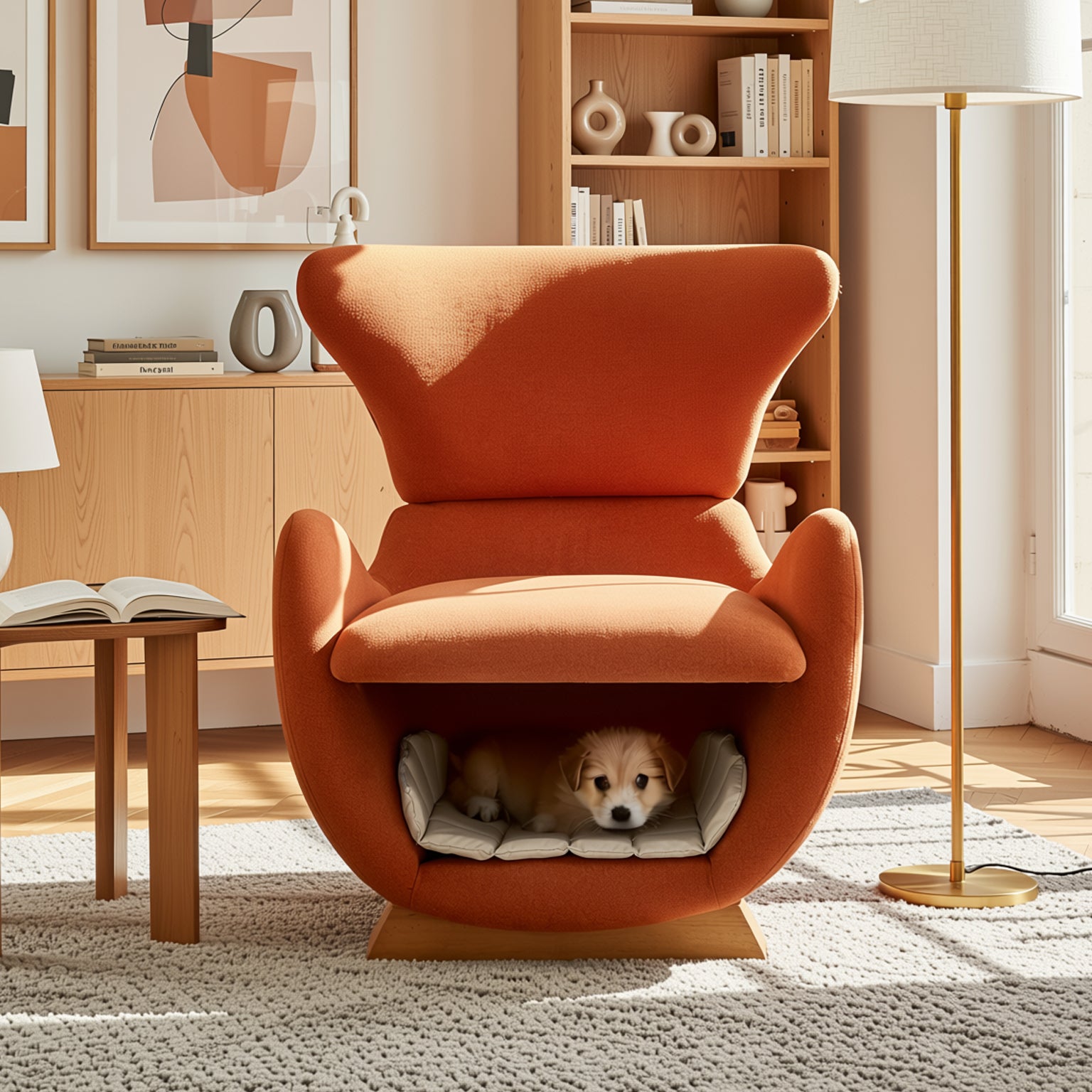 URBAN MEUBLE Fauteuil de salon design aspect requin-baleine, Tissu rouge brique, 66 x 69 x 76 cm