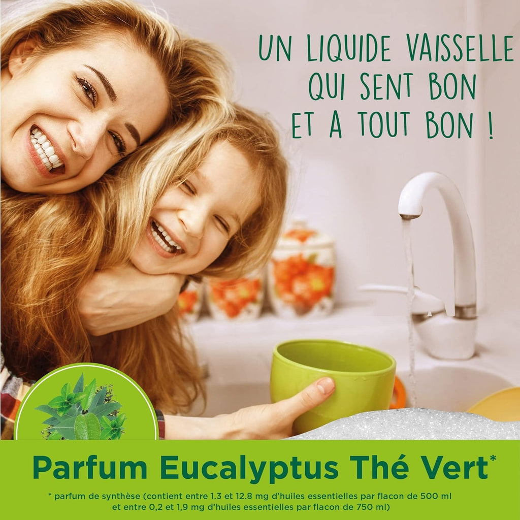 Maison Verte Liquide Vaisselle, Eucalyptus & Thé Vert, Huiles Essentielles Biologiques, 500 ml