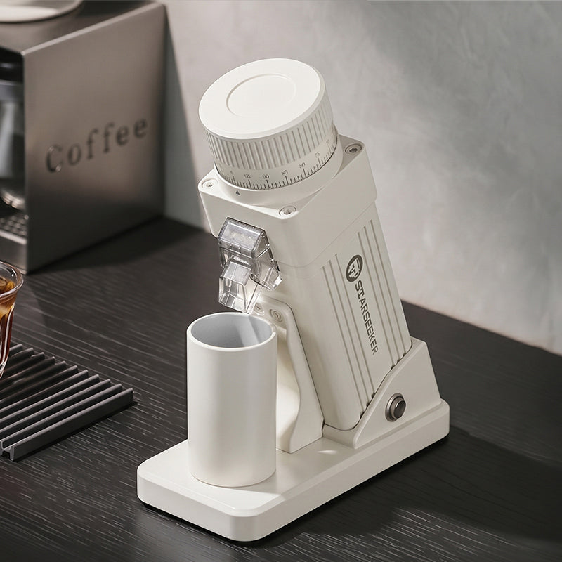 Starseeker E55 Pro Moulin à café électrique blanc avec meule conique en alliage de titane de 55 mm, moteur CA de 72 W