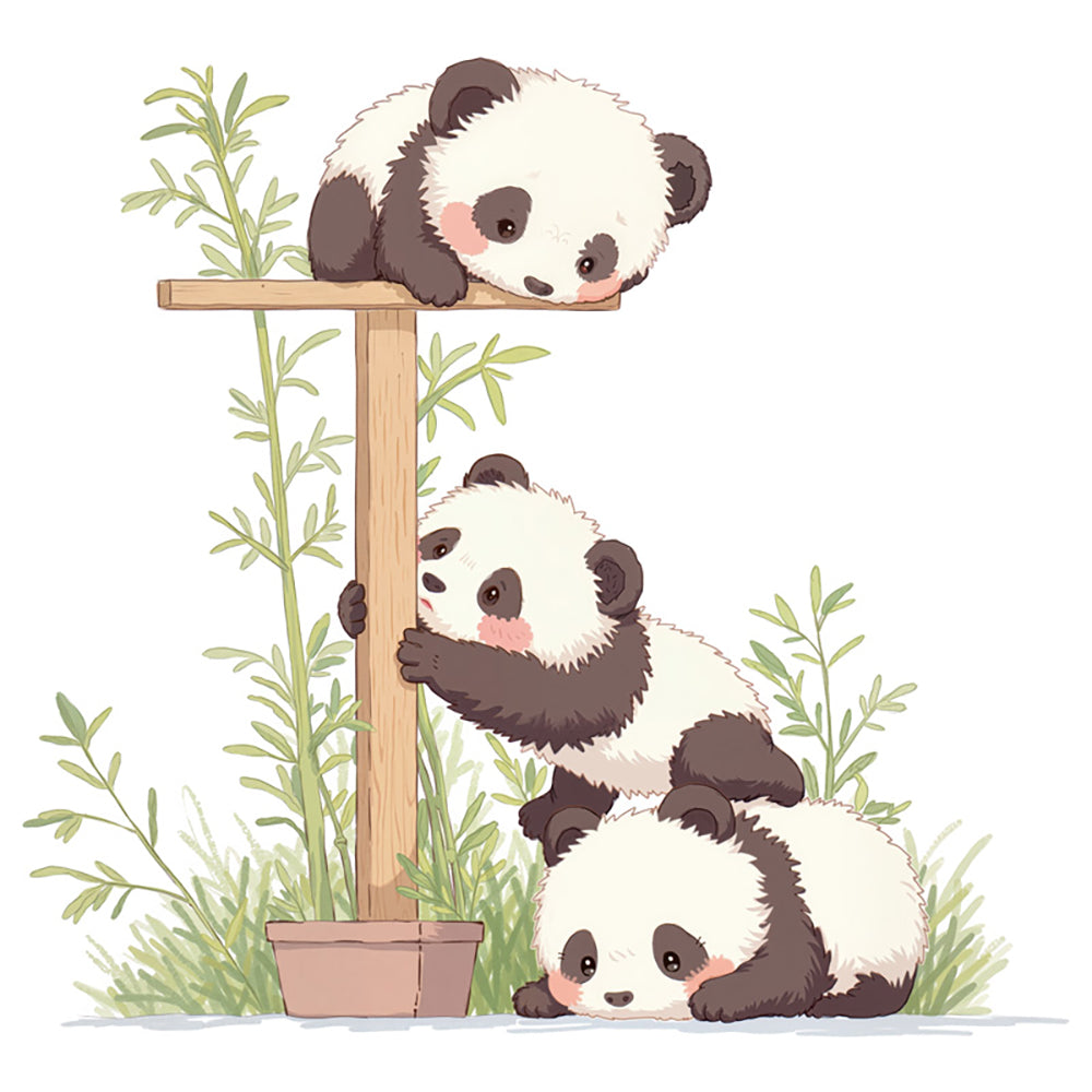 Stickers Muraux Adhésifs Animaux Mignons sur Arbre – Panda, Koala, Loutre, Cerf, Ours, Singe (Trois Pandas)