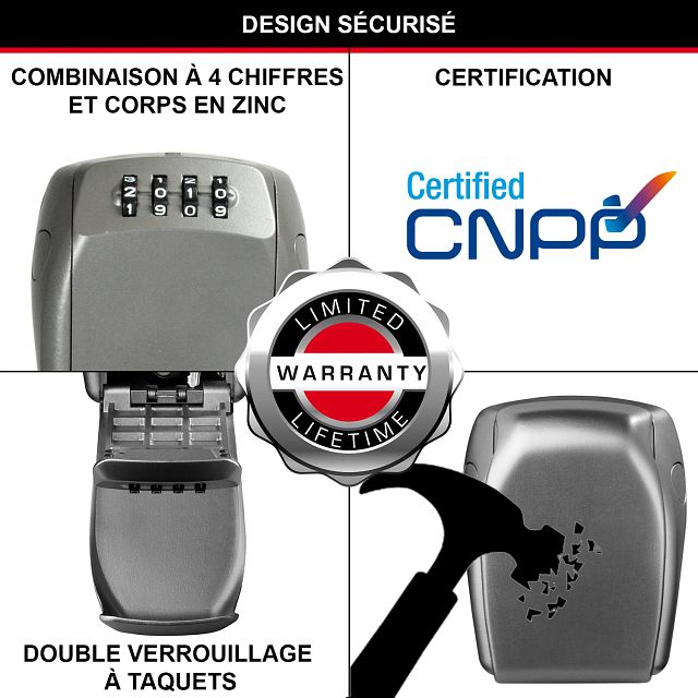 Master Lock Boîte à clés certifiée, mural, format moyen, 105 x 132 x 43 mm