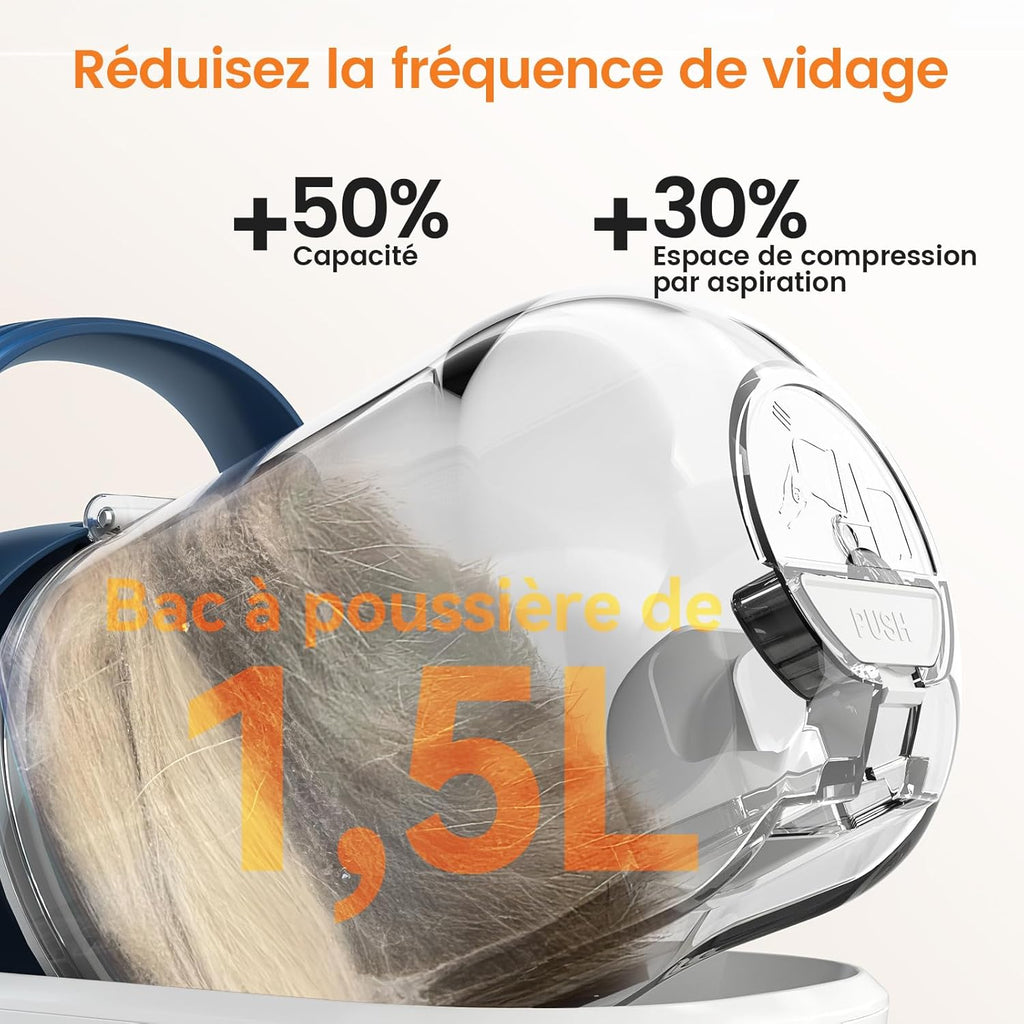 Oneisall Tondeuse pour chien avec aspirateur et brosse | Aspirateur pour poils, puissance d'aspiration super 12000 Pa, aspire 99,99 % des poils d'animaux, 7 accessoires de soin, 1,5 L