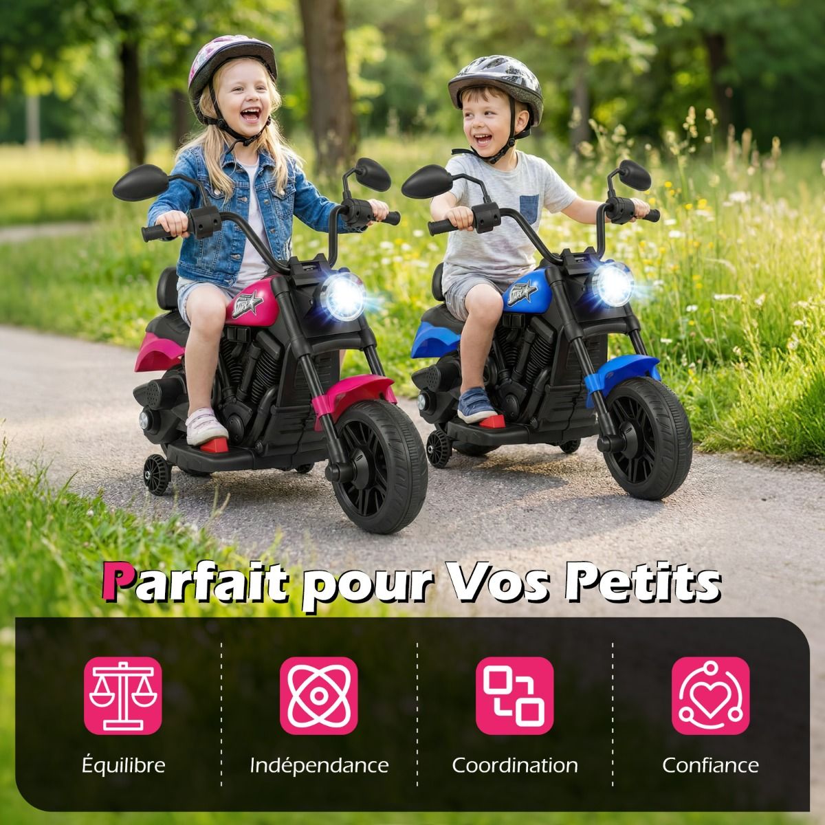 Moto électrique 6 V pour enfants, avec batterie rechargeable, moteur puissant, roues amovibles, démarrage à une touche, convient aux enfants de 3 ans et plus - Rose