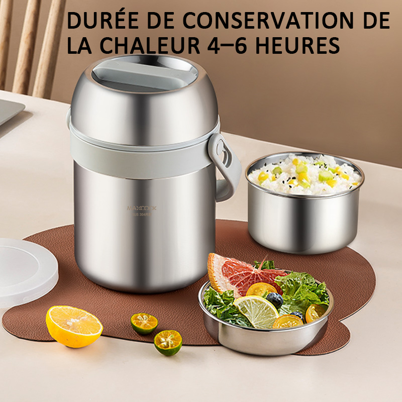 Maxcook MCTG0164 Thermos alimentaire isotherme sous vide 1,5 L Acier inoxydable 304 Grande ouverture