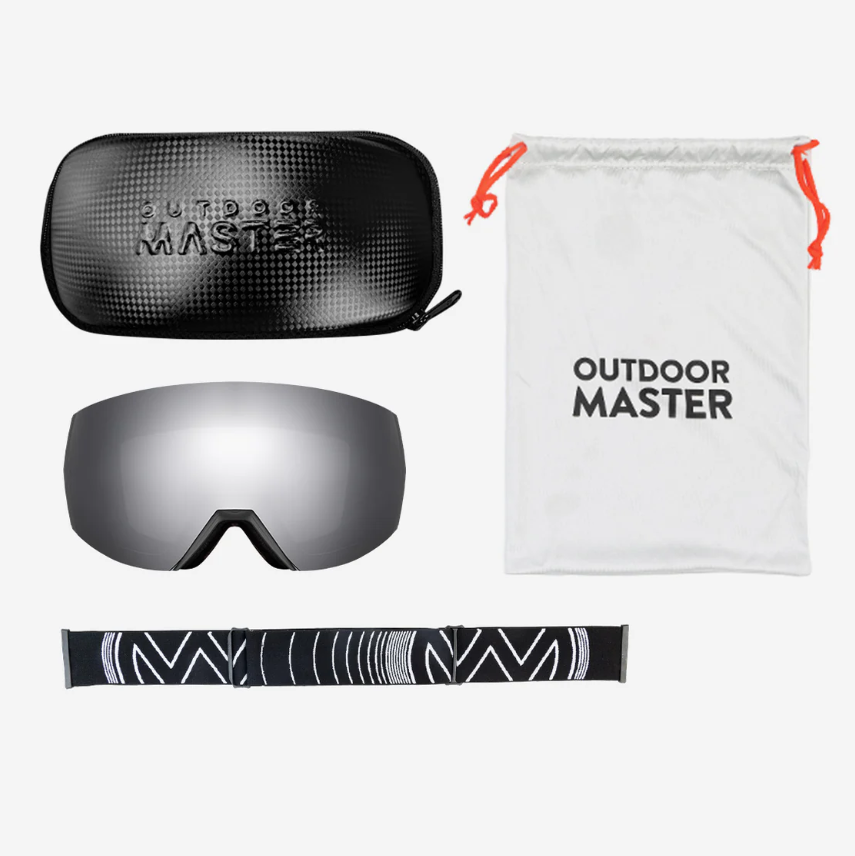 OutdoorMaster ULTRA Pack masque de ski + écrans pour hommes et femmes - Monture noire, Écran gris argenté + écran transparent