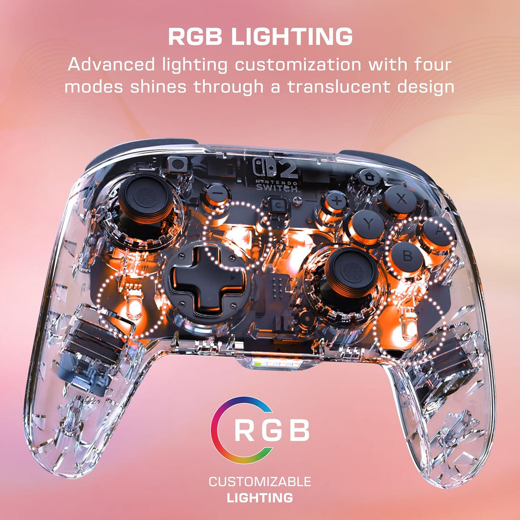 Turtle Beach Afterglow Wave Manette Sans Fil (Bluetooth) RGB - TMR Sticks, Batterie 40 h, 4 Modes RGB, 2 Boutons Programmables - Nintendo Switch 2, Switch, Switch Lite & Switch OLED - Transparent