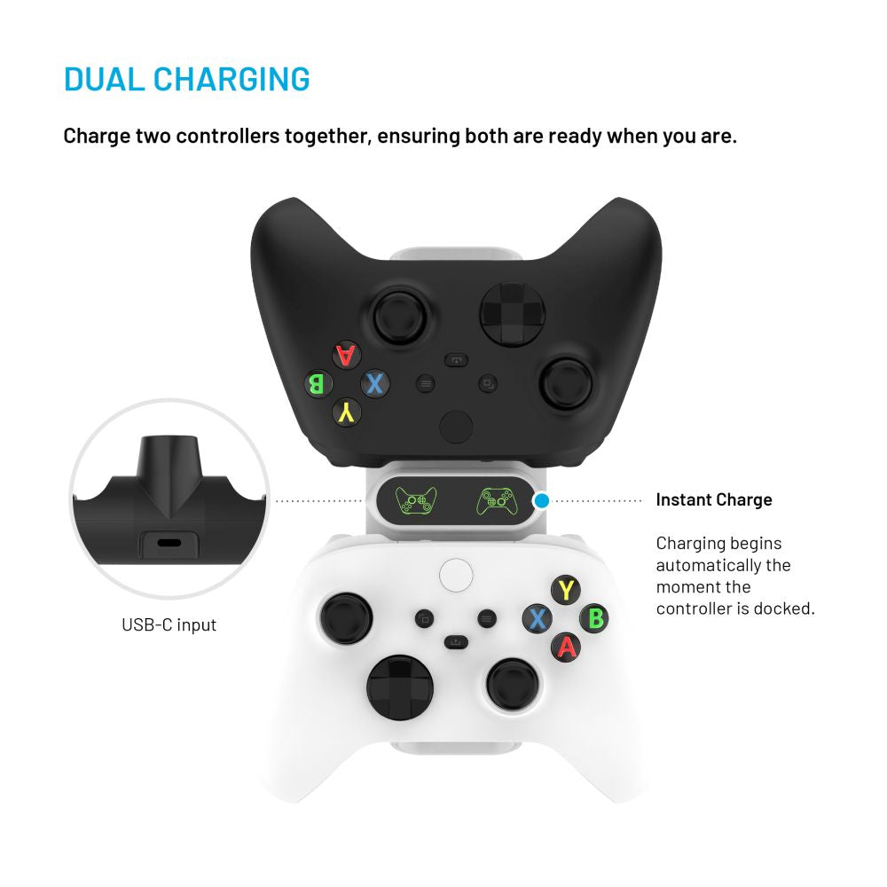 FIXED Double station de charge de manettes sans fil pour Xbox Series S, X et One, blanc