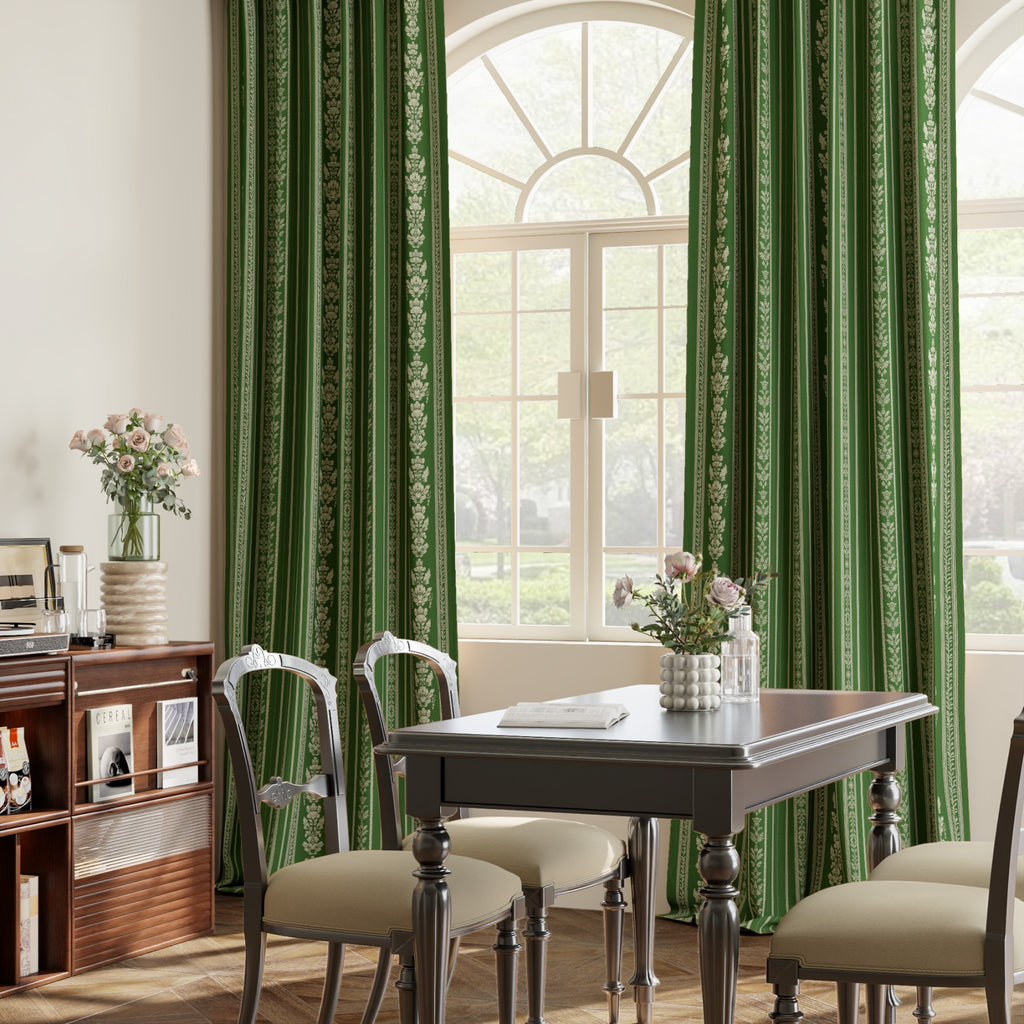PONY DANCE Rideaux en Velours Rayés et à Motifs Floraux à Lanières Arrière, Rideaux Occultants Isolants Thermiques de Luxe Classiques pour Salon Chambre, 2 Panneaux, L 127 x H 220 cm, Vert