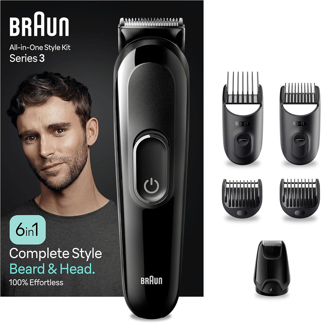 Braun Series 3 MGK3420 - Kit de Tonte Multifonction 6-en-1 pour Barbe et Cheveux - Rechargeable - Noir