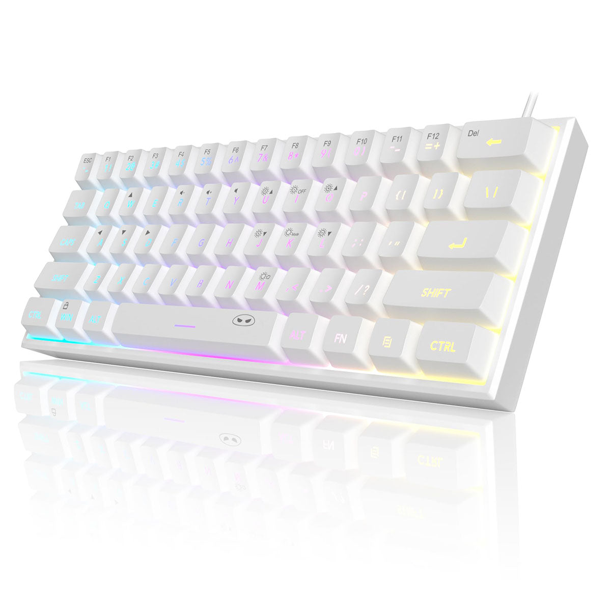MageGee TS91 clavier de jeu filaire 60 %, disposition QWERTY US, rétroéclairage RGB, 61 touches, ultra-compact, ergonomique, étanche, à résonance mécanique, pour PC, Mac, PS4, Xbox One, gamer (Blanc)