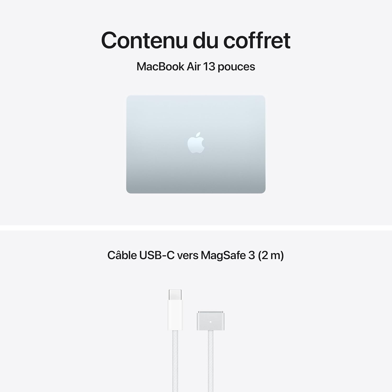 Apple MacBook Air 15 pouces Puce M5 Processeur 10 cœurs Processeur graphique 10 cœurs Mémoire vive 24 Go SSD 1 To Bleu ciel, AZERTY