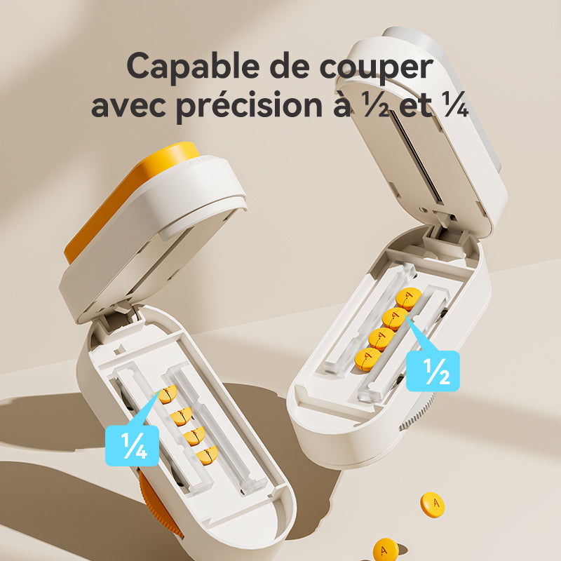 JORDAN&JUDY Coupe-pilules portable, séparateur de comprimés, outil de division de pilules, coupe en quart, coupe en deux, 1 pièce, Orange