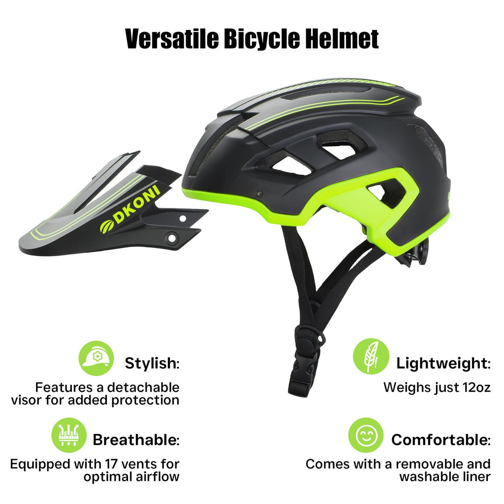 DKONI HS-062 Casque de vélo de montagne pour adulte noir/jaune - Taille L / 56-61 cm