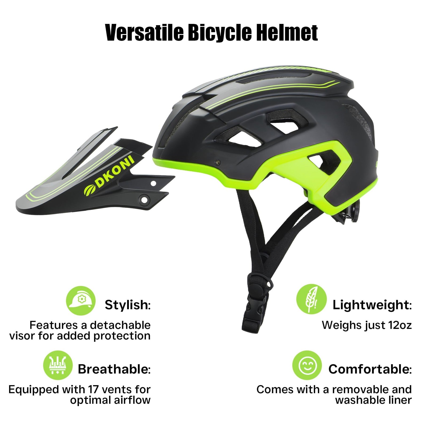 DKONI HS-062 Casque de vélo de montagne pour adulte noir/jaune - Taille L / 56-61 cm