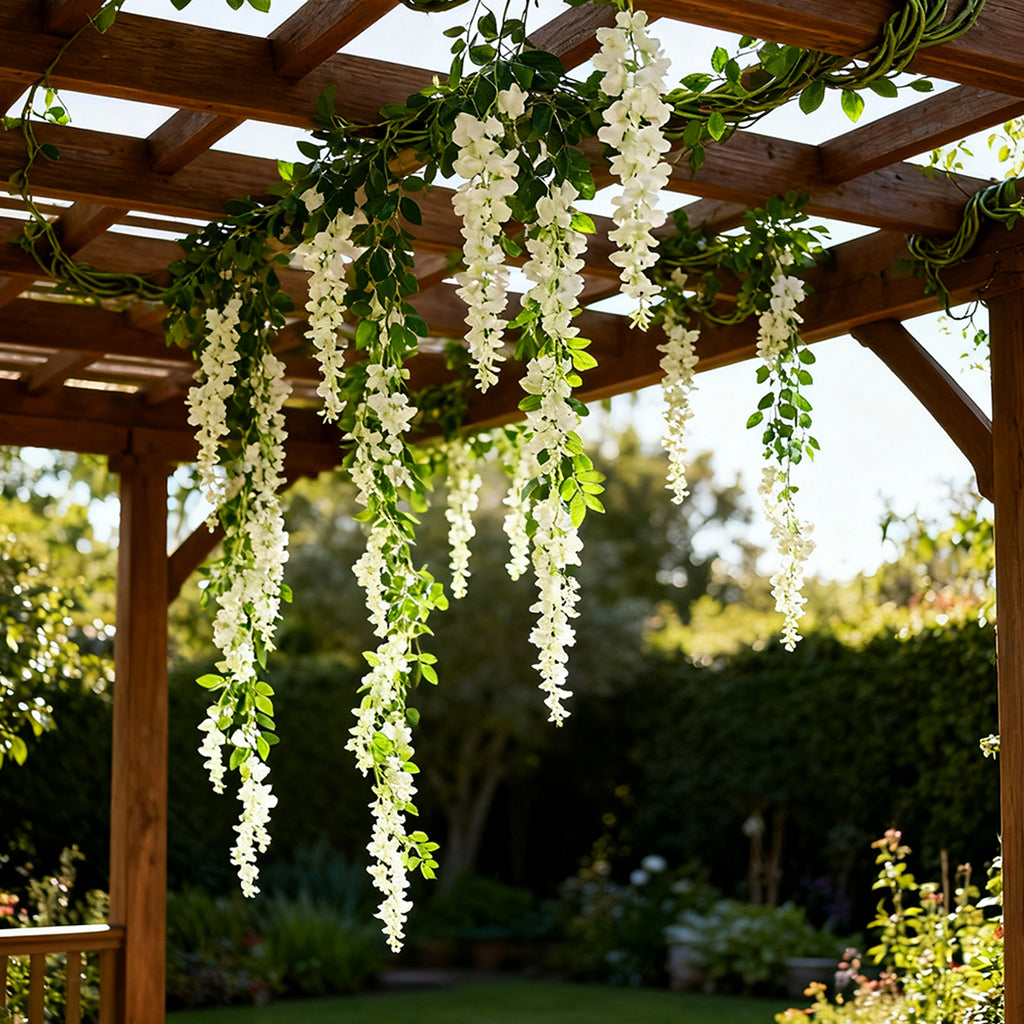 Wei's moment 2 pièces 7 ft Plantes fleuries en guirlande de liane de glycine artificielle Arts de fleurs pour cérémonie décoration de mariage à la maison (Blanc)