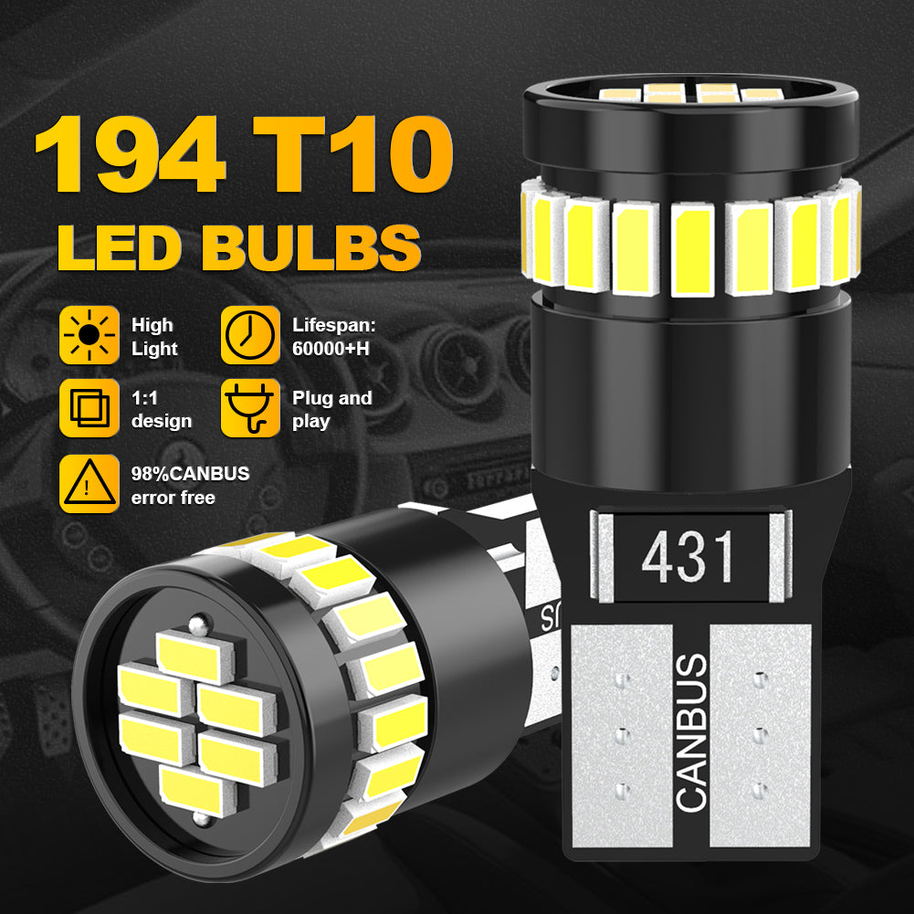 KATUR 194 ampoules LED 6000 K (blanc), 168, 2825, W5W, T10, à montage décalé, 24-SMD, 3014, anti-coupure, compatibilité CANBUS, pour plaque d’immatriculation (4 pièces, blanc)
