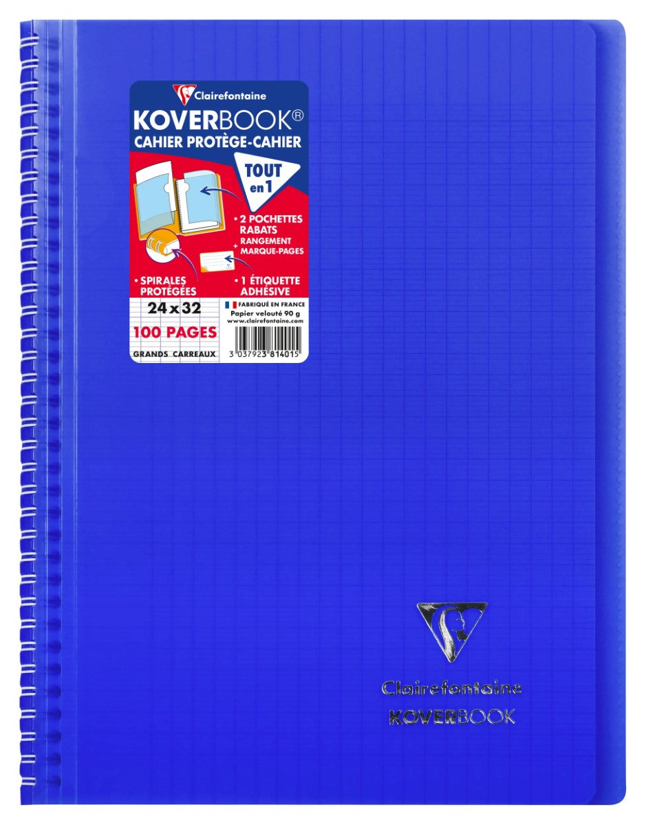 Koverbook Carnet à Spirale 24x32 cm Réglure Large 100 Pages Couverture Transparente