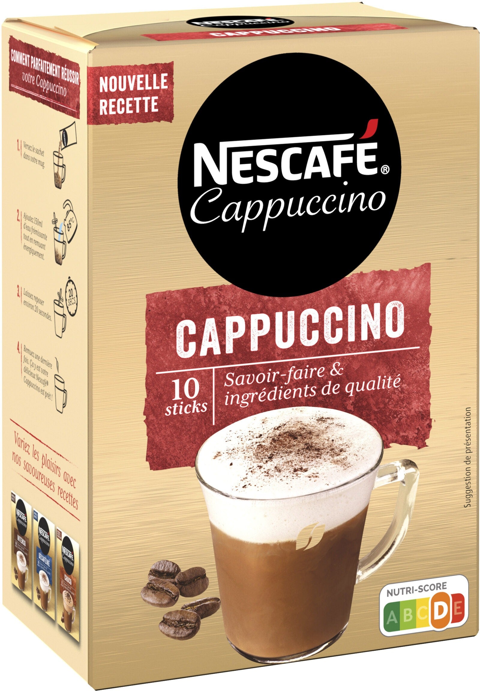 NESCAFÉ Cappuccino Mélange de Café Instantané, Lot de 10 Sticks