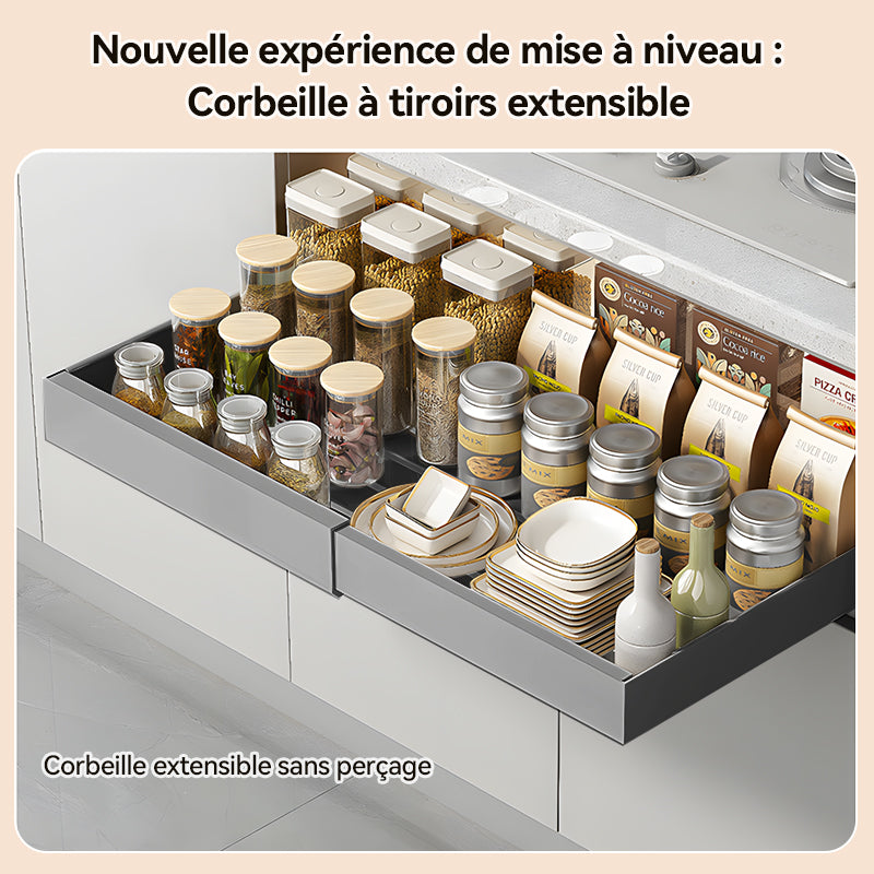 VIVREAL étagère de rangement extensible, petit modèle gris, panier coulissant, acier inoxydable, réglable 12.6–20.5 pouces, facile à installer, modèle S32G, promotion de la Fête du Printemps, choix privilégié pour cadeau annuel
