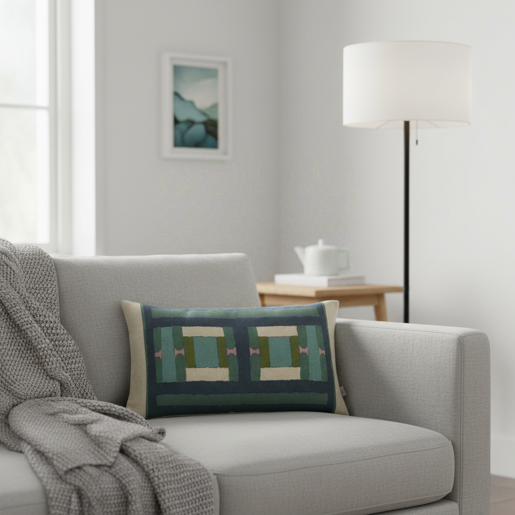 HOUSSE de COUSSIN IMPRIMEE TAHO VERT DE GRIS