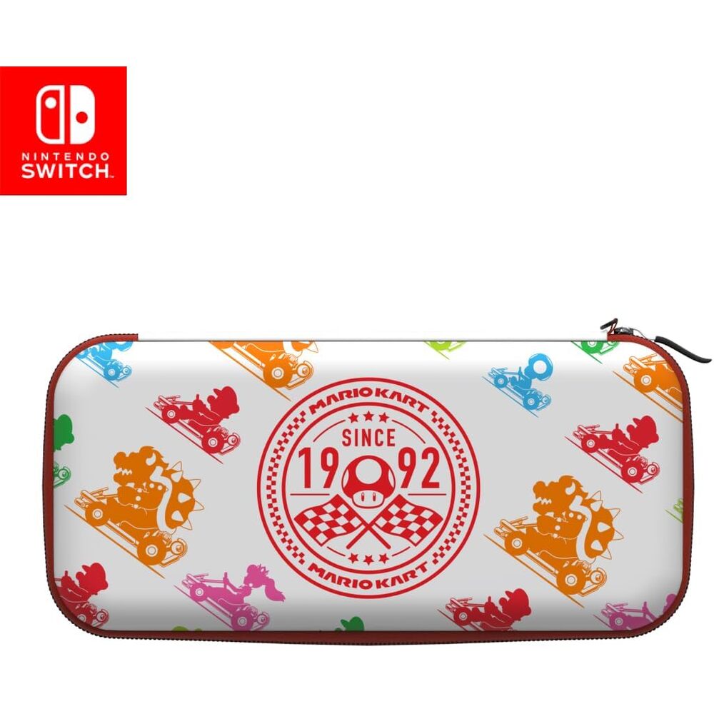 PDP Étui de Transport Rigide Travel Case Nintendo Switch, Switch Lite et Switch OLED - Dragonne Nylon - Support Intégré - Sangle de Levage - Licence Officielle - Motif Mario Kart Racers - Blanc