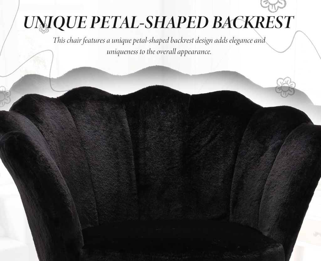 CHAIRUS Chaise d'appoint en velours en forme de pétale avec pieds dorés - Noir