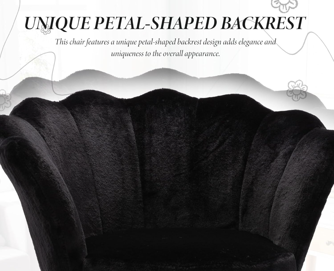 CHAIRUS Chaise d'appoint en velours en forme de pétale avec pieds dorés - Noir