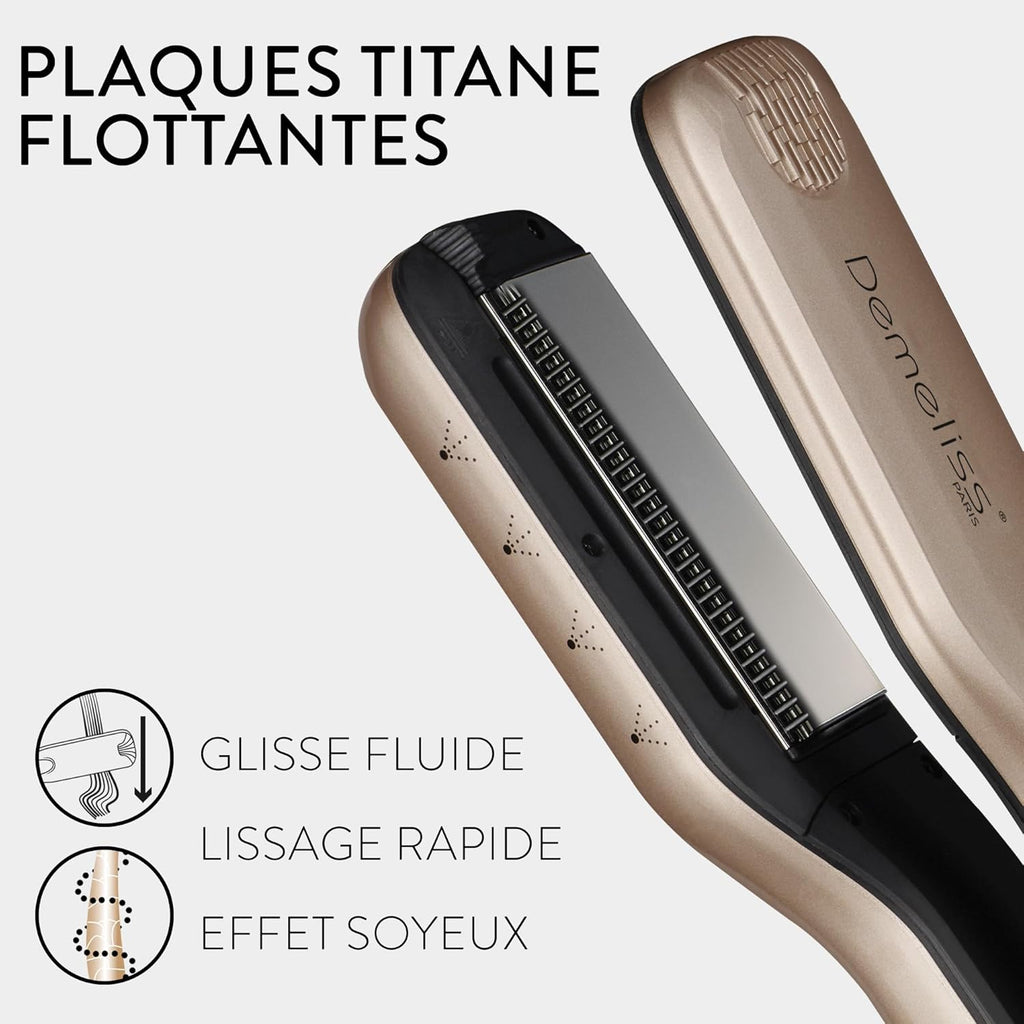 SAINT ALGUE Demeliss Titanium - Lisseur Vapeur Professionnel à Plaques Titane, Hydratation Intense, Or
