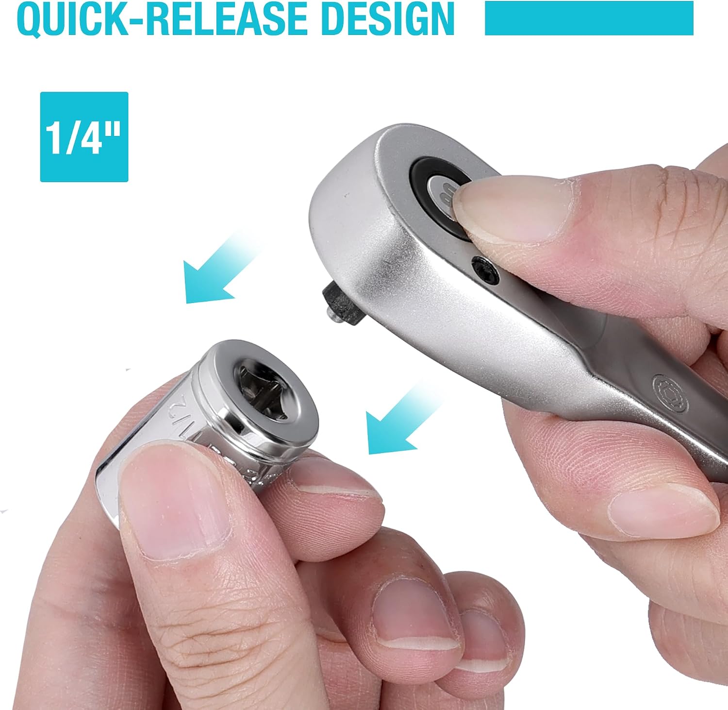 DURATECH Clé à Cliquet 1/4" avec 90 Dents, Cliquet à Libération Rapide