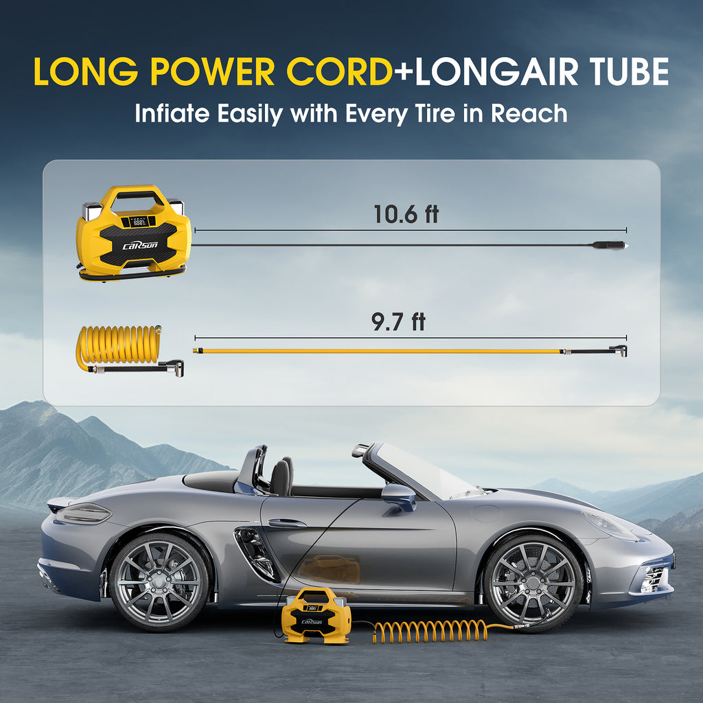 Carsun Pompe à air puissante double 30 cylindres Compacte, portable et efficace – Idéale pour gonflage rapide des pneus de SUV et camping-cars