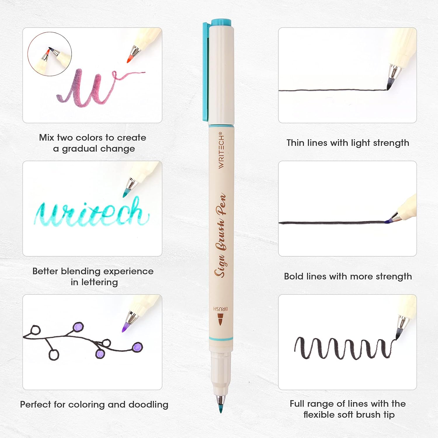 WRITECH Arts Sign stylo pinceau, 12 couleurs assorties