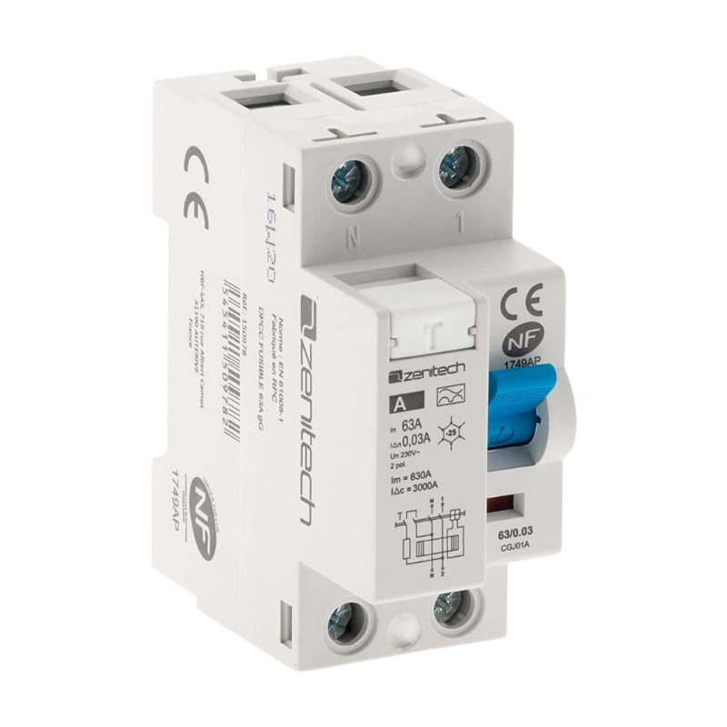 Interrupteur différentiel 63/2 30mA Type A NF - Zenitech