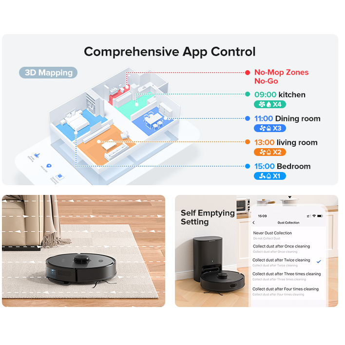 Lubluelu L15 Max Robot aspirateur laveur 3-en-1, aspiration puissante 4000 Pa, navigation laser et mémorisation de 5 cartes, 55 dB silencieux, contrôle par application, idéal poils d'animaux, tapis, sols durs