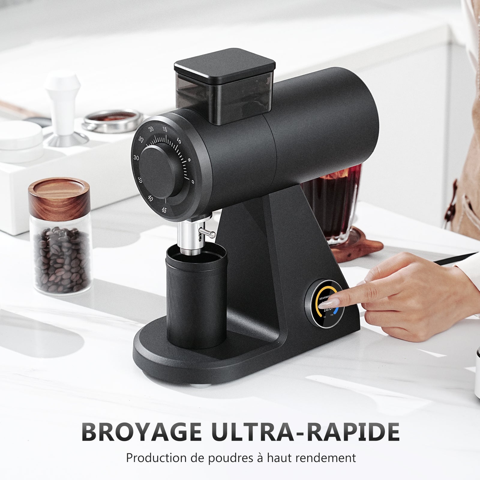 STARSEEKER Moulin à café électrique 74 mm pour espresso et café filtré avec minuteur