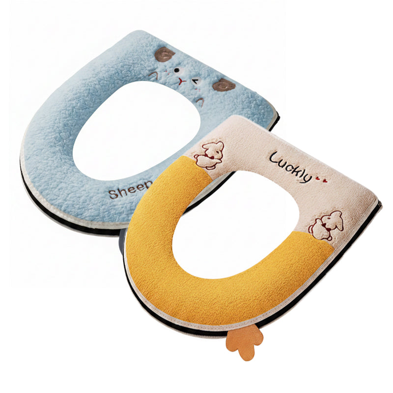 JORDAN&JUDY Lot de 2 coussins de WC en peluche avec fermeture éclair, amovibles et lavables, pour la maison, Bleu clair et jaune